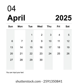 April 2025 Calendar printable template