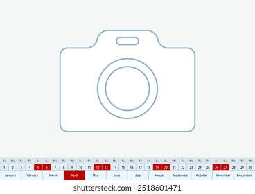 April 2025 for desk calendar, one line vector template calendar in English.