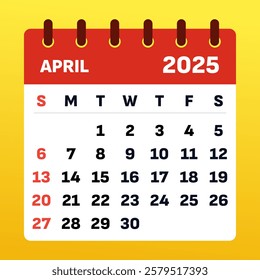 April 2025 Monthly Planner. April 2025. Red April 2025 Time Management Calendar