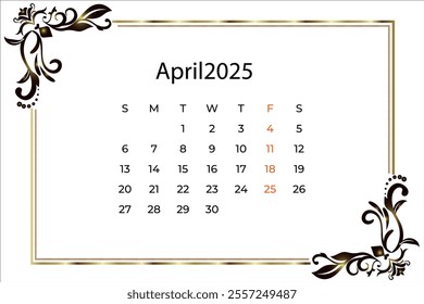 
April 2025 table calendar on wooden desk with customizable