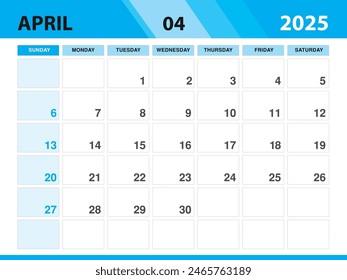 April 2025 template, Calendar 2025 template vector, planner monthly design, Desk calendar 2025, Wall calendar design, Minimal style, advertisement, poster, printing media, green background concept