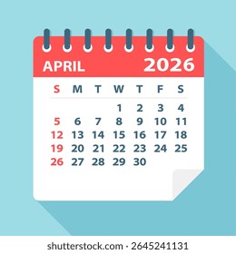 April 2026 Calendar Leaf - Illustration. Vector graphic page