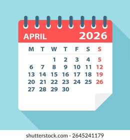 April 2026 Calendar Leaf - Illustration. Vector graphic page