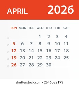 April 2026 Calendar Leaf - Illustration. Vector graphic page