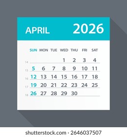 April 2026 Calendar Leaf - Illustration. Vector graphic page