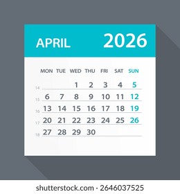 April 2026 Calendar Leaf - Illustration. Vector graphic page