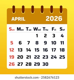 April 2026 Monthly Planner. April 2026. Yellow April 2026 Time Management Calendar