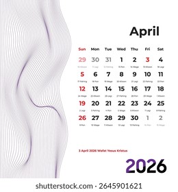 April 2026 Weton calendar captures renewal with Pasaran and lunar influence. Ideal for aligning time with ancient Javanese cosmology.