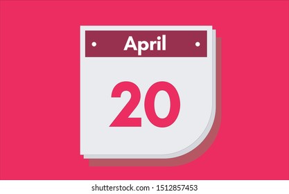 April 20th calendar icon. Day 20 of month. Vector illustration.