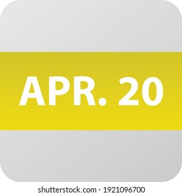 Icono de fecha 20 de abril, ilustración vectorial de un solo día estilo plano moderno. Elemento Calendar para diseño web, planificación, organizador. 
