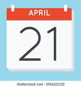 April 21. Calendar icon. Vector illustration in flat design isolated in blue background. Date and time, day, month.