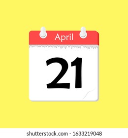 April 21 - Calendar Icon - Vector Illustration on a Yellow Background Design.