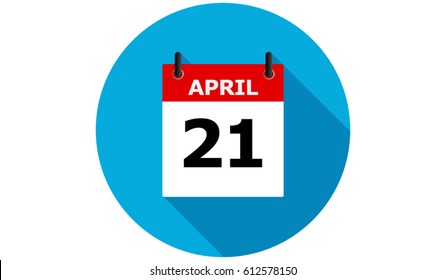 april 21 calendar vector flat icon with long shadow