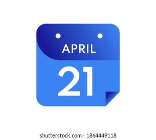 April 21 Date on a Single Day Calendar in Flat Style, 21 April calendar icon