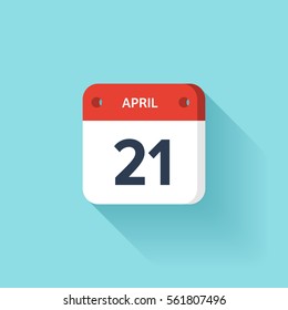 April 21. Isometric Calendar Icon With Shadow.Vector Illustration,Flat Style.Month and Date.Sunday,Monday,Tuesday,Wednesday,Thursday,Friday,Saturday.Week,Weekend,Red Letter Day. Holidays 2017.