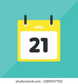 Abril 21 calendario de iconos vectoriales Fecha, día y mes Ilustración vectorial, fondo colorido.