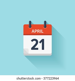 April 21.Calendar icon.Vector illustration,flat style.Date,day of month:Sunday,Monday,Tuesday,Wednesday,Thursday,Friday,Saturday.Weekend,red letter day.Calendar for 2017 year.Holidays in April.