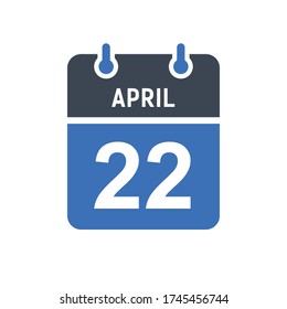April 22 Calendar Date Icon, Event Date Icon, Calendar Date, Icon Design Vector Graphic
