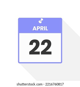 April 22 calendar icon. Date,  Month calendar icon vector illustration