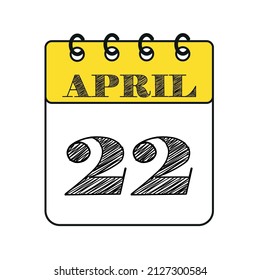 April 22 calendar icon. Vector illustration in flat style.