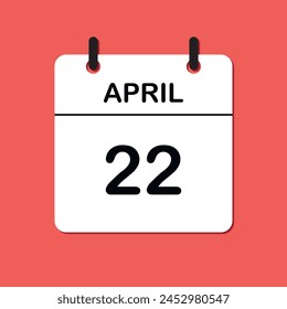 April 22. Daily Calendar icon for design. Simple design for business brochure, flyer, print media, advertisement. Easily editable.