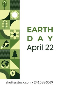 April 22 - Earth Day. The concept of the holiday. Geometric mosaic with abstract forms of nature. Template for banners, postcards, flyers.3