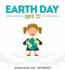 April 22 Earth Day, Girl Hold Polygonal World Map Symbol 
