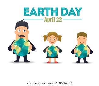 April 22 Earth Day, People Hold Polygonal World Map Symbol Isolated on White Background