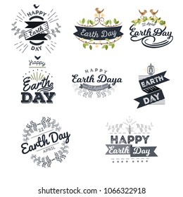 April 22 World Earth Day. logotypes set for greeting cards or banner with text and fonts lettering in retro hipster style vector illustration