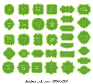 April 22 world earth day collection of borders and frames on white background, banner design element for souvenir magnet, sticker, poster. Set with calligraphy inscriptions