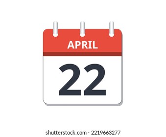 April 22nd calendar icon vector. Concept of schedule, business and tasks
