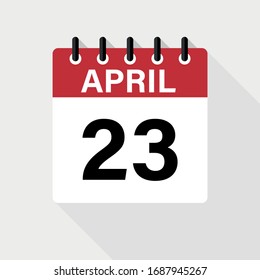 April - 23 Calendar Icon. Calendar Icon with shadow. Flat style. Date, day and month.