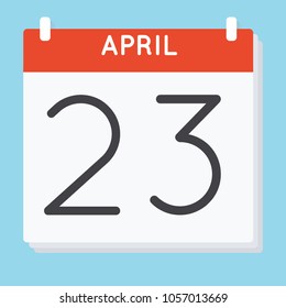 April 23. Calendar icon. Vector illustration in flat design isolated in blue background. Date and time, day, month.
