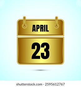 April 23 calendar and time planner on gold background. Daily calendar icon, schedule symbol