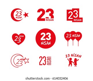 April 23 Children's Day vector icon set. 23 Nisan Ulusal Egemenlik ve Cocuk Bayrami.