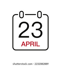 April 23 date on the calendar, vector line stroke icon for user interface. Calendar with date, vector illustration.