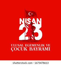 April 23 Turkish national ataturk festival banner cocuk baryrami 23 nisan, tr: April 23 Turkish National Sovereignty and Children's Day, friendship kids silhouette with Turkey flag isolated on red