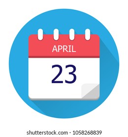 April 23. Vector flat daily calendar icon. Date and time, day, month. Holiday. Season.