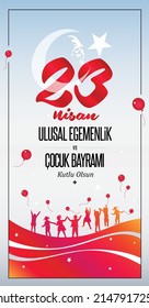 23. April Vector Turkey Feier Banner Übersetzung: "Alles Gute für den 23. April: Nationale Souveränität und Kindertag" 