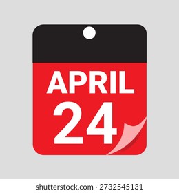 Abril 24 Calendario Fecha Icono Vector, Rojo Calendario Diario Página Ilustración