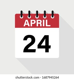 April - 24 Calendar Icon. Calendar Icon with shadow. Flat style. Date, day and month.