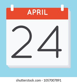 April 24. Calendar icon. Vector illustration in flat design isolated in blue background. Date and time, day, month.
