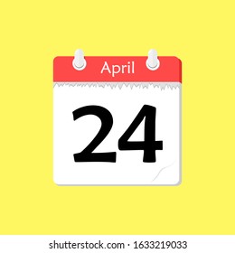 April 24 - Calendar Icon - Vector Illustration on a Yellow Background Design.