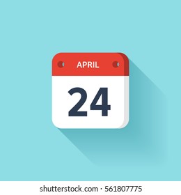 April 24. Isometric Calendar Icon With Shadow.Vector Illustration,Flat Style.Month and Date.Sunday,Monday,Tuesday,Wednesday,Thursday,Friday,Saturday.Week,Weekend,Red Letter Day. Holidays 2017.