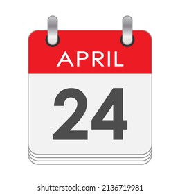 April 24. A leaf of the flip calendar with the date of April 24. Flat style.
