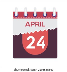 24 de abril. Icono de calendario diario plano vectorial. Fecha y hora, día, mes. Vacaciones. Temporada. Fondo blanco
