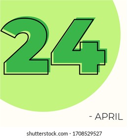 April 24th Modern calendar isolated on white background. Vector illustration. Green colors 