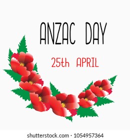 April 25 in Australia and New Zealand is celebrated as a Anzac  Day of remembrance of the dead and also in the First World War in general. (1915) Red poppies, green leaves on a light gray background.