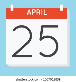 April 25. Calendar icon. Vector illustration in flat design isolated in blue background. Date and time, day, month.