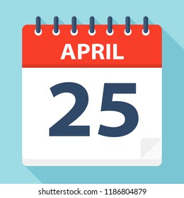 April 25 - Calendar Icon - Vector Illustration
